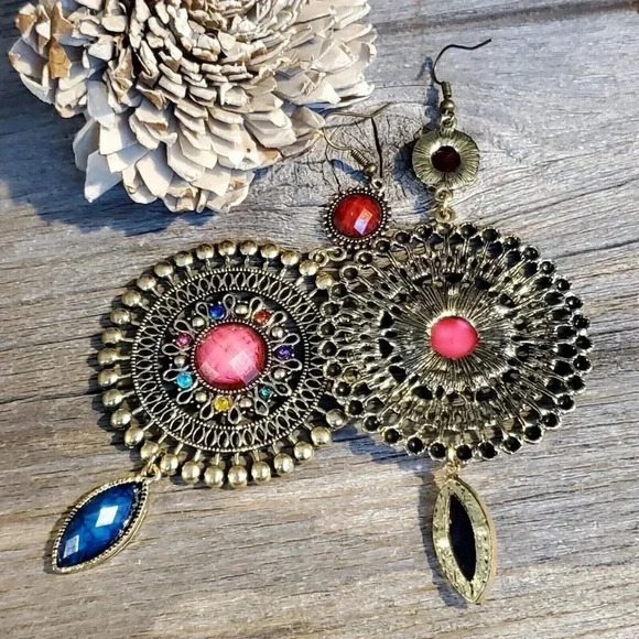 Vintage Neo Victorian Glam Long Faux Stone Dangle Earrings - Picture 5 of 8